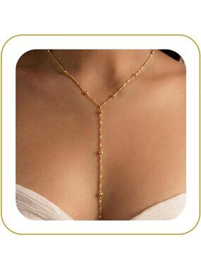 Women's Bead Y Necklace Non Tarnish Chunky 14k Gold Plated Layered Necklaces